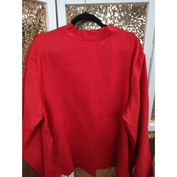 Women's Plus Red 100% Linen Blouse 2xl Neiman Marcus Exclusive - Picture 7 of 10